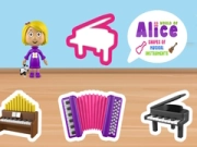Játék Alice zenei hangszerek formáinak világa online Játék Alice zenei hangszerek formáinak világa online